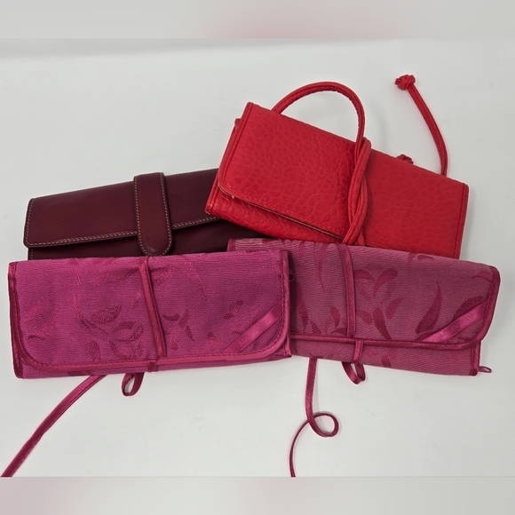 JEWELRY TRAVEL POUCH CASE LOT OF 4 GORJANA MARY KAY MILA PAOLI RED PINK STORAGE - Picture 1 of 16
